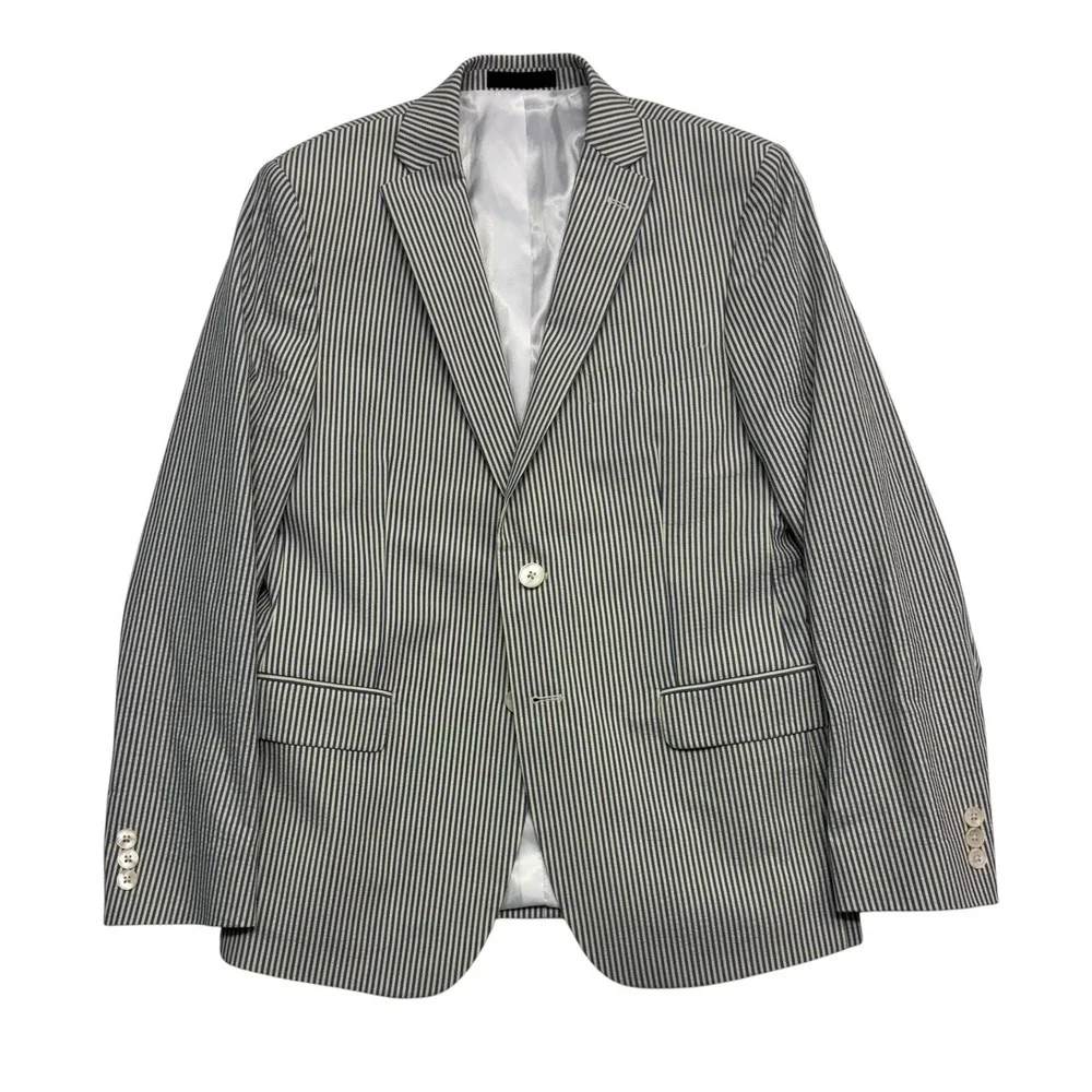 Boys Ralph Lauren 16R Blue White Striped Seersucker Blazer Jacket Sport Coat